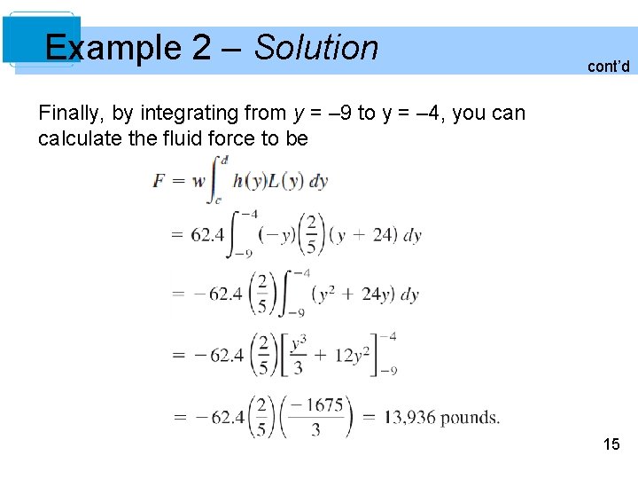 Example 2 – Solution cont’d Finally, by integrating from y = – 9 to