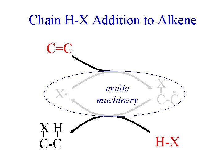 Chain H-X Addition to Alkene C=C X • XH C-C cyclic machinery X •