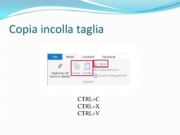 Copia incolla taglia CTRL+C CTRL+X CTRL+V 