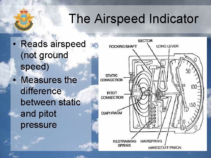 The Airspeed Indicator • Reads airspeed (not ground speed) • Measures the difference between