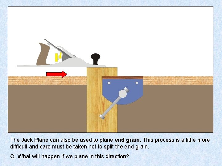 The Jack Plane can also be used to plane end grain. This process is