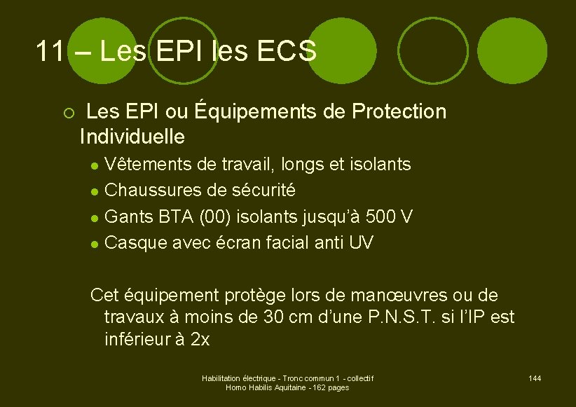 11 – Les EPI les ECS ¡ Les EPI ou Équipements de Protection Individuelle