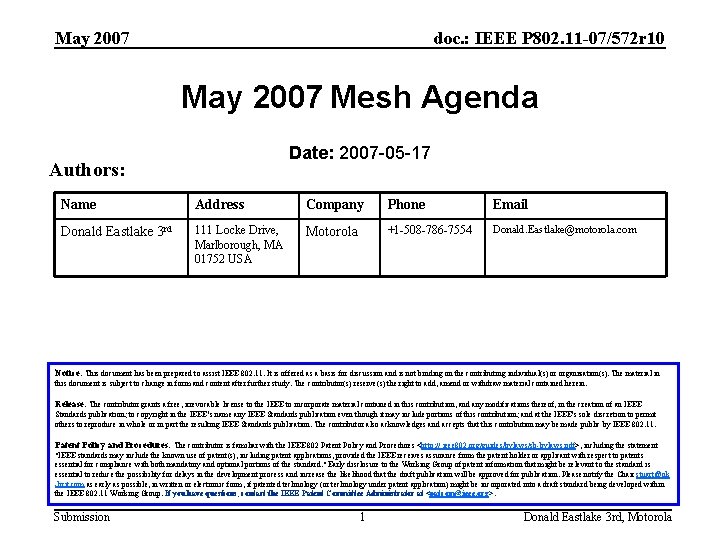 May 2007 doc. : IEEE P 802. 11 -07/572 r 10 May 2007 Mesh