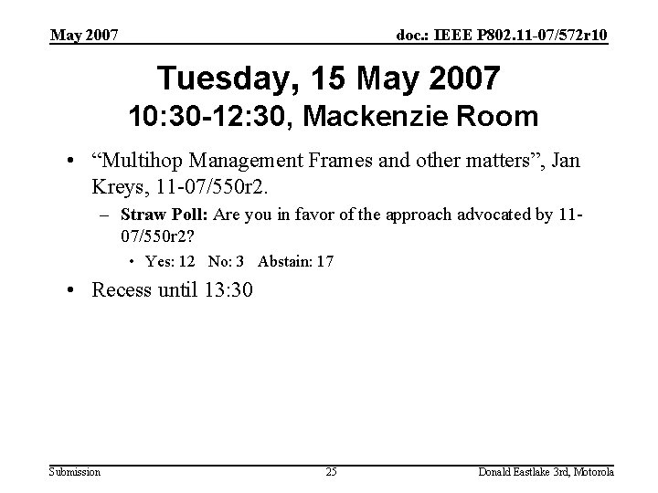 May 2007 doc. : IEEE P 802. 11 -07/572 r 10 Tuesday, 15 May
