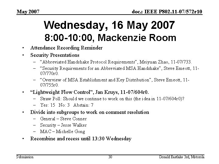 May 2007 doc. : IEEE P 802. 11 -07/572 r 10 Wednesday, 16 May