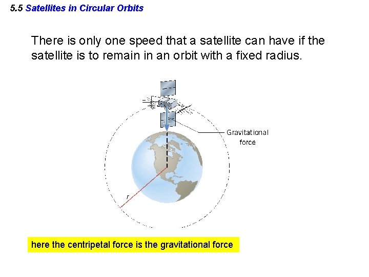 5. 5 Satellites in Circular Orbits There is only one speed that a satellite