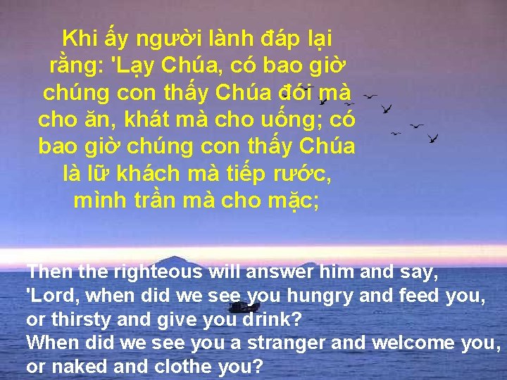 Khi ấy người lành đáp lại rằng: 'Lạy Chúa, có bao giờ chúng con