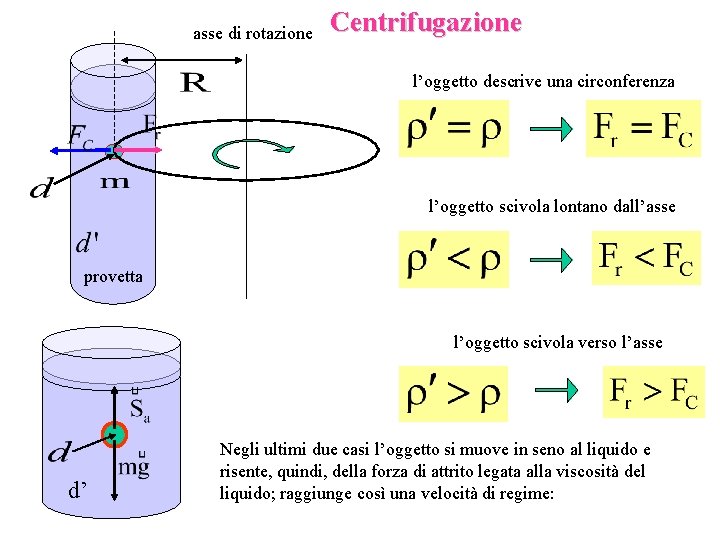 asse di rotazione Centrifugazione l’oggetto descrive una circonferenza l’oggetto scivola lontano dall’asse provetta l’oggetto