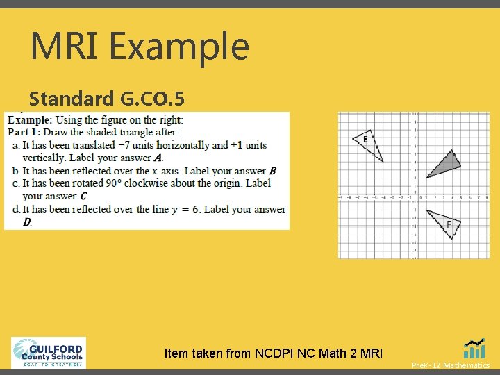 MRI Example Standard G. CO. 5 Item taken from NCDPI NC Math 2 MRI