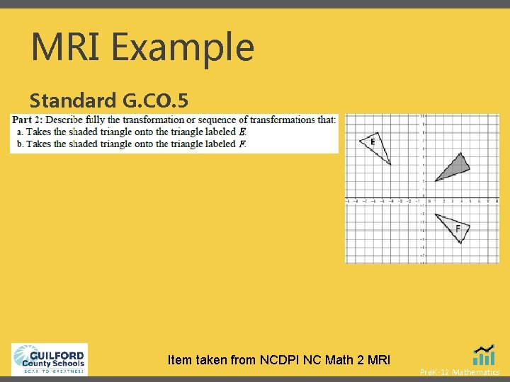 MRI Example Standard G. CO. 5 Item taken from NCDPI NC Math 2 MRI