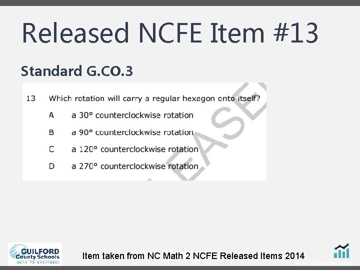 Released NCFE Item #13 Standard G. CO. 3 Item taken from NC Math 2