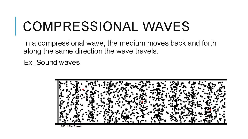 COMPRESSIONAL WAVES In a compressional wave, the medium moves back and forth along the