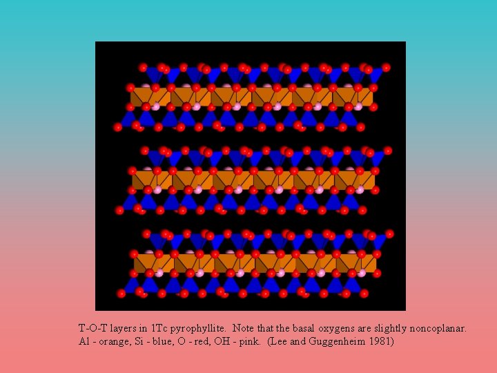 T-O-T layers in 1 Tc pyrophyllite. Note that the basal oxygens are slightly noncoplanar.