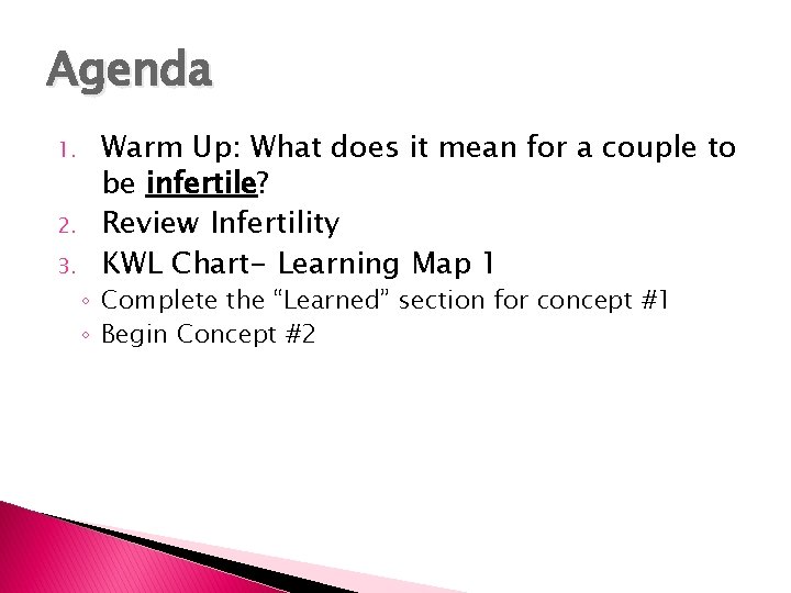 Agenda 1. 2. 3. Warm Up: What does it mean for a couple to