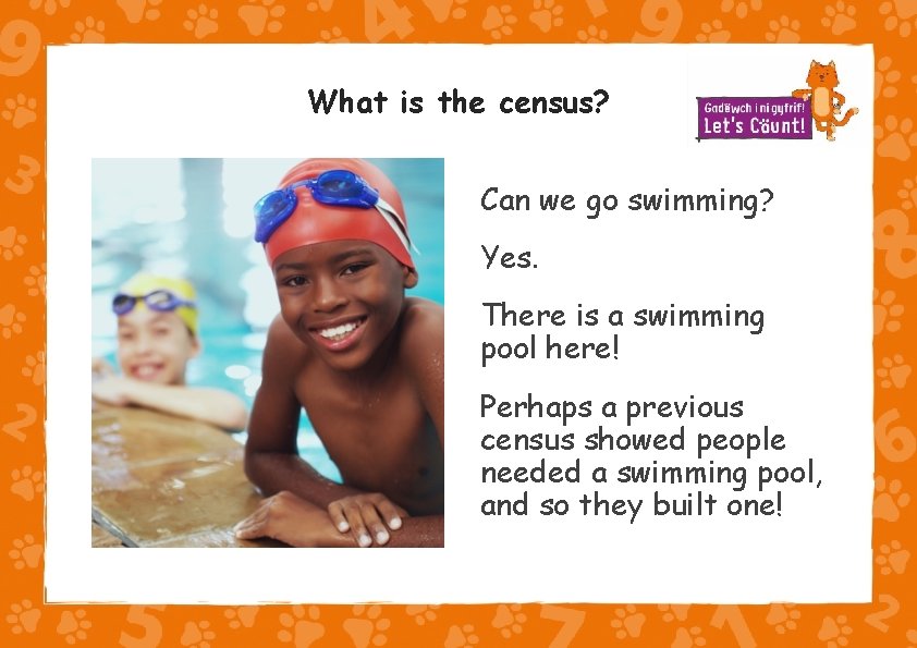 EYFS and Key Stage 1 What is the census? Can we go swimming? Yes.