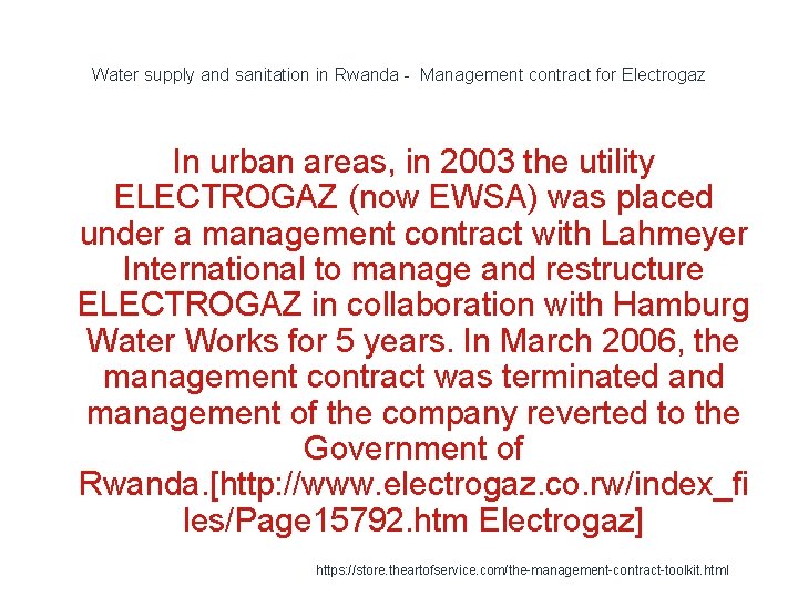 Water supply and sanitation in Rwanda - Management contract for Electrogaz In urban areas,