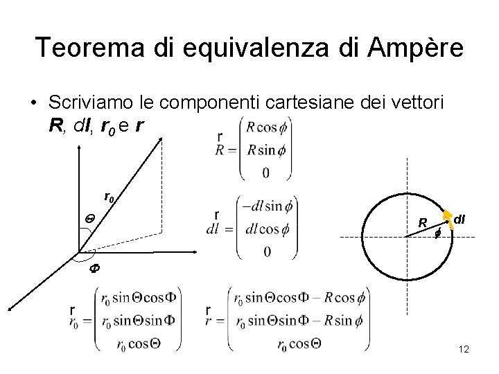 Teorema di equivalenza di Ampère • Scriviamo le componenti cartesiane dei vettori R, dl,