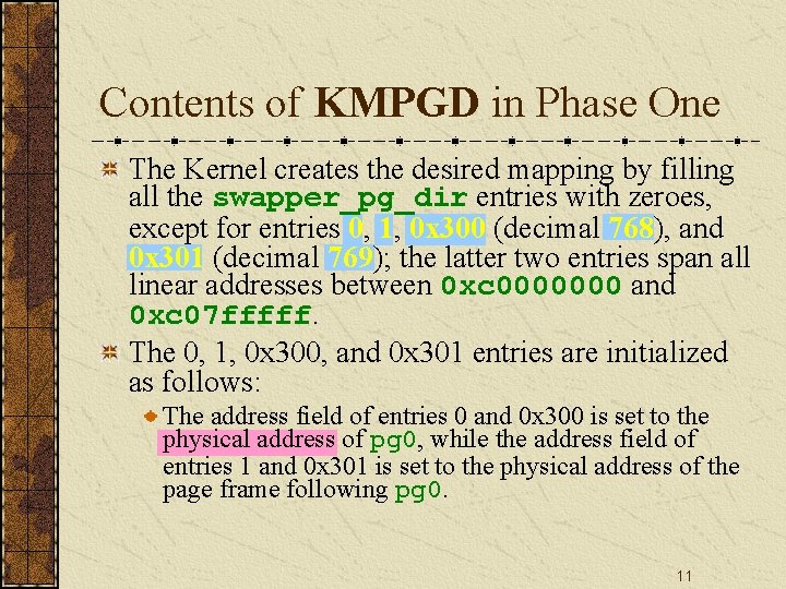 Contents of KMPGD in Phase One The Kernel creates the desired mapping by filling