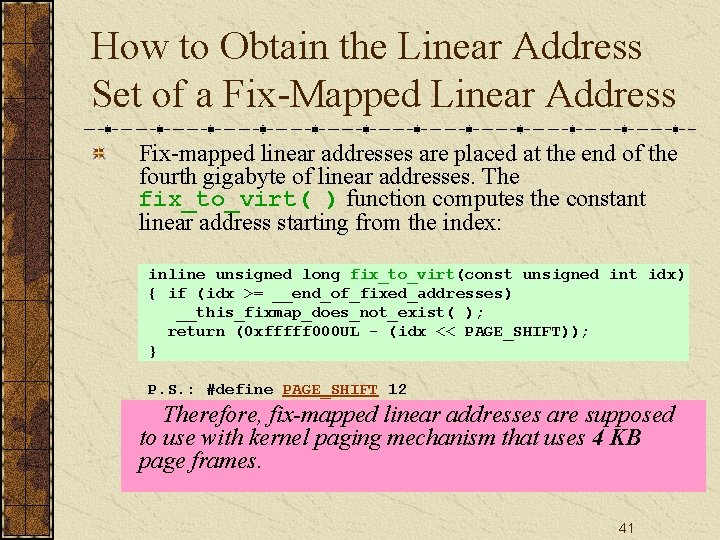 How to Obtain the Linear Address Set of a Fix-Mapped Linear Address Fix-mapped linear