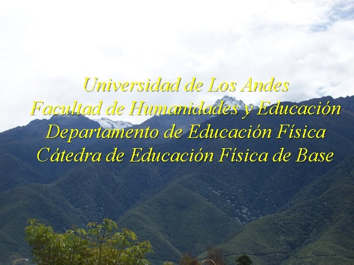 Universidad de Los Andes Facultad de Humanidades y Educación Departamento de Educación Física Cátedra