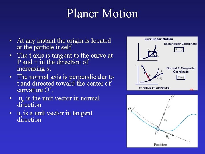 Planer Motion • At any instant the origin is located at the particle it