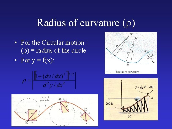 Radius of curvature (r) • For the Circular motion : (r) = radius of