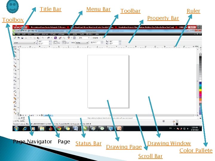 Title Bar Menu Bar Toolbox Page Navigator Page Status Bar Property Bar Ruler Drawing