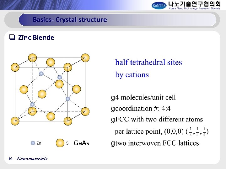 Basics- Crystal structure q Zinc Blende Ga. As 19 Nanomaterials 