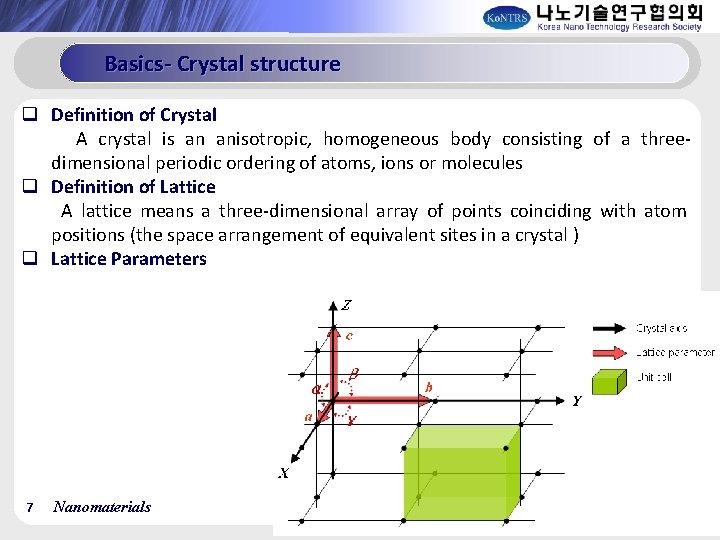 Basics- Crystal structure q Definition of Crystal A crystal is an anisotropic, homogeneous body