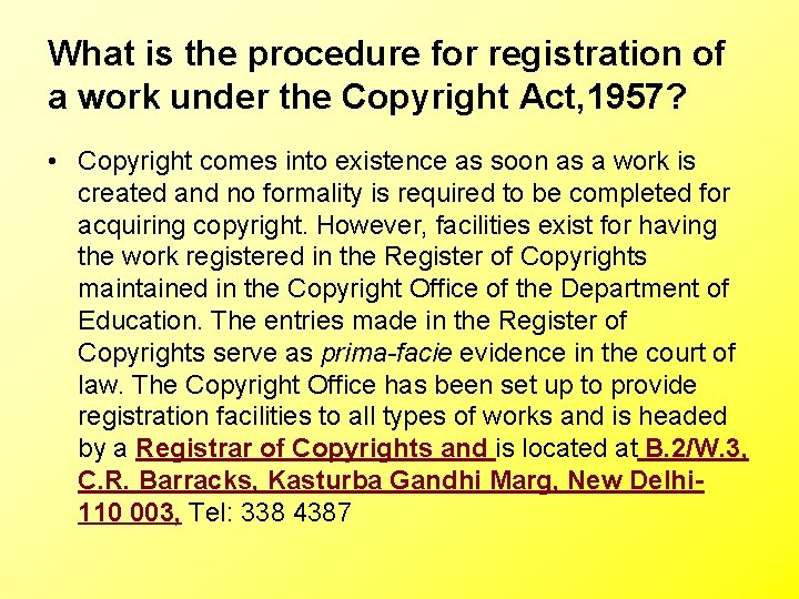 What is the procedure for registration of a work under the Copyright Act, 1957?