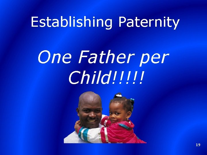 Establishing Paternity One Father per Child!!!!! 19 