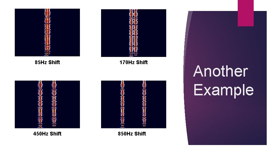 85 Hz Shift 450 Hz Shift 170 Hz Shift 850 Hz Shift Another Example 85 Hz Shift 450 Hz Shift 170 Hz Shift 850 Hz Shift Another Example