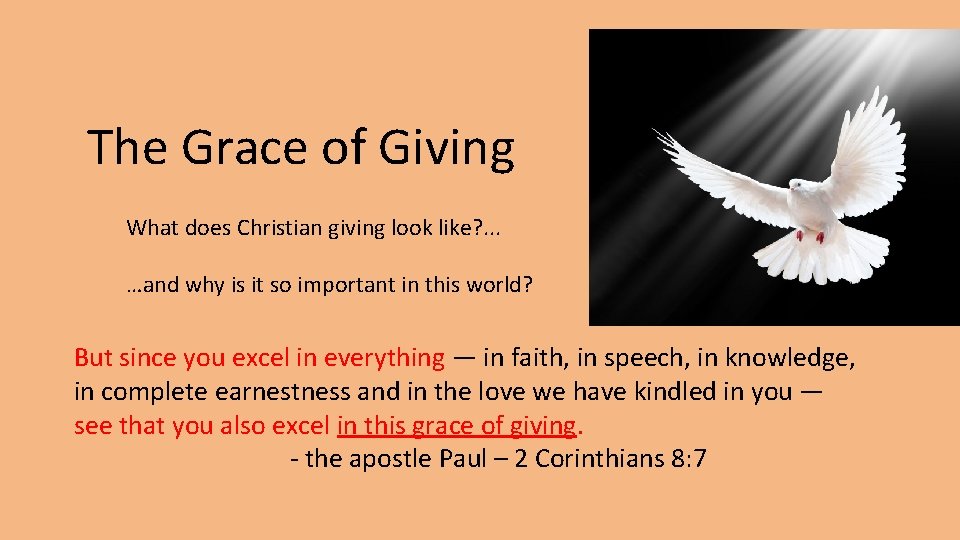 The Grace of Giving What does Christian giving look like? . . . …and