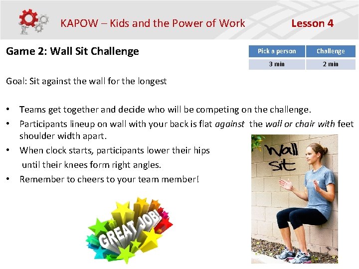 KAPOW – Kids and the Power of Work Game 2: Wall Sit Challenge Lesson