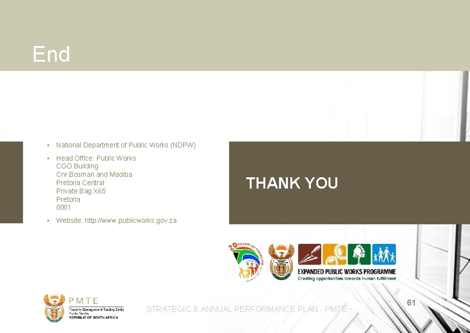 End • National Department of Public Works (NDPW) • Head Office: Public Works CGO