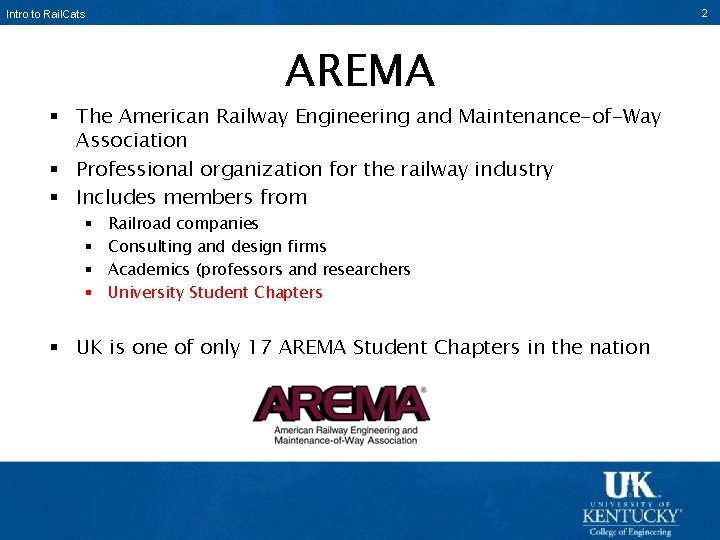 Intro to Rail. Cats Characterization of the Ballast-Tie Interface AREMA § The American Railway