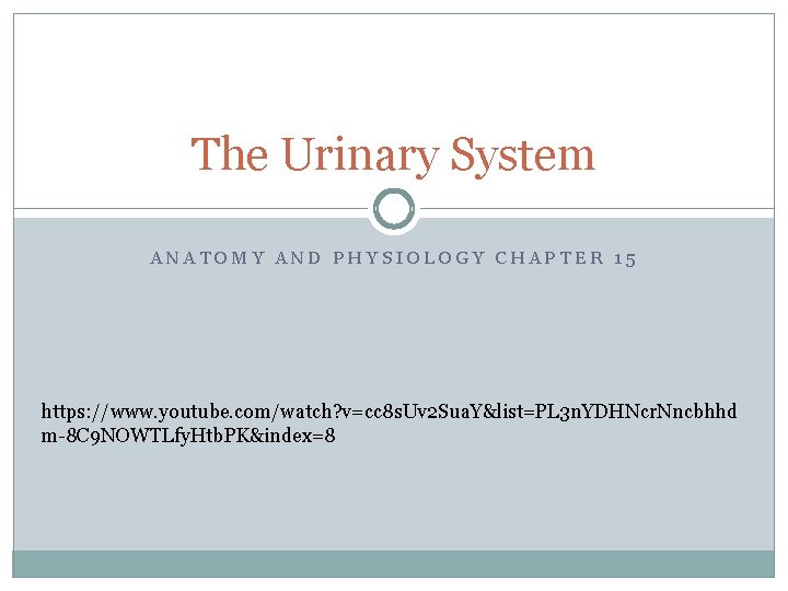 The Urinary System ANATOMY AND PHYSIOLOGY CHAPTER 15 https: //www. youtube. com/watch? v=cc 8