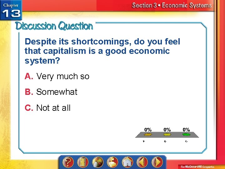 Despite its shortcomings, do you feel that capitalism is a good economic system? A.