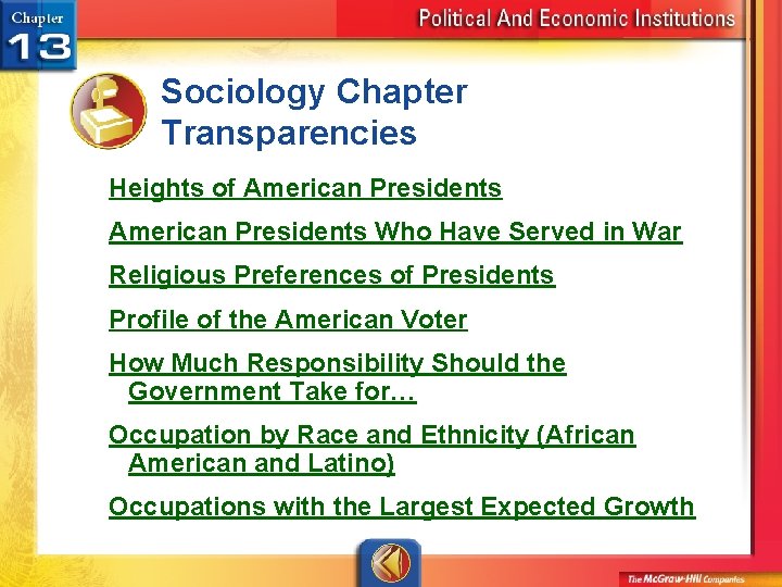 Sociology Chapter Transparencies Heights of American Presidents Who Have Served in War Religious Preferences