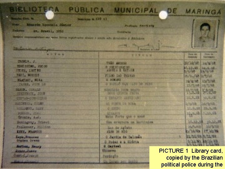 PICTURE 1 Library card, copied by the Brazilian political police during the 
