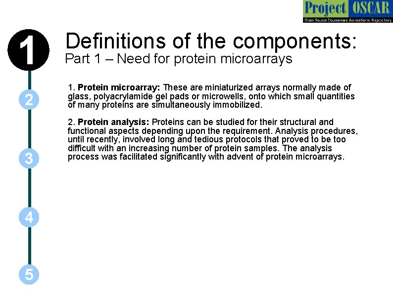 1 2 3 4 5 Definitions of the components: Part 1 – Need for