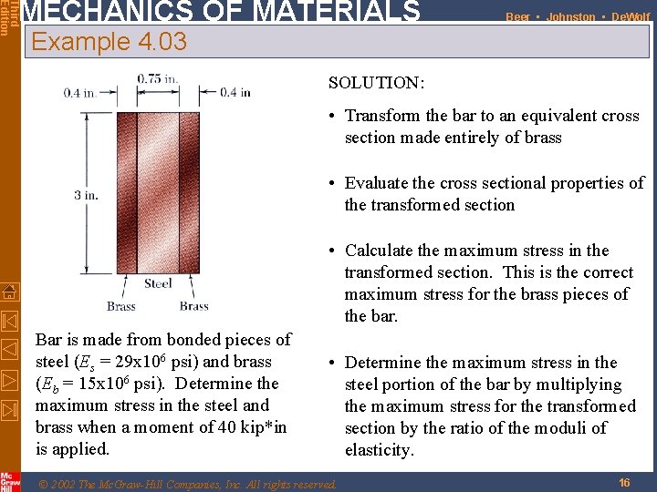 Third Edition MECHANICS OF MATERIALS Beer • Johnston • De. Wolf Example 4. 03