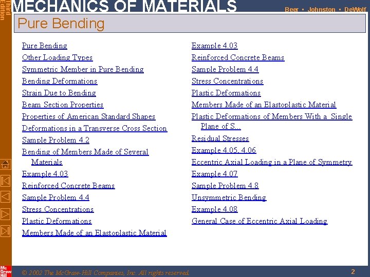 Third Edition MECHANICS OF MATERIALS Beer • Johnston • De. Wolf Pure Bending Other