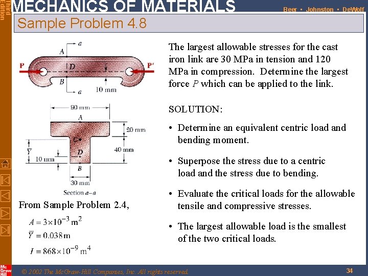 Third Edition MECHANICS OF MATERIALS Beer • Johnston • De. Wolf Sample Problem 4.