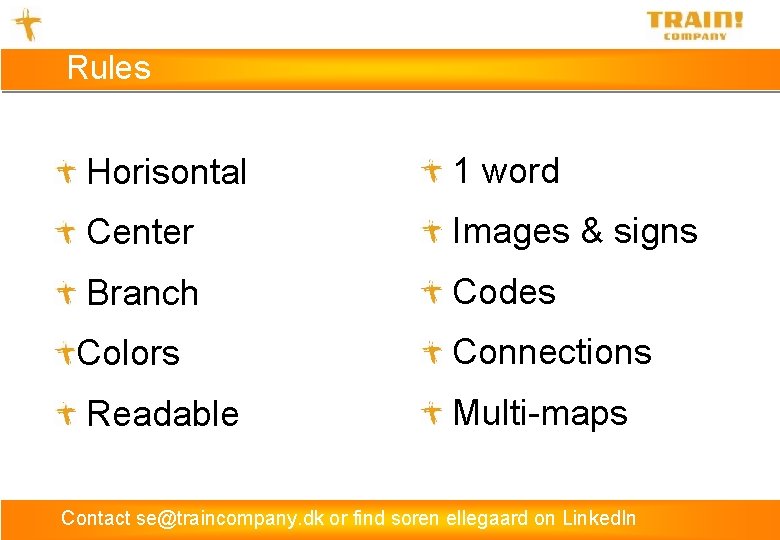 Rules Horisontal 1 word Center Images & signs Branch Codes Colors Connections Readable Multi-maps