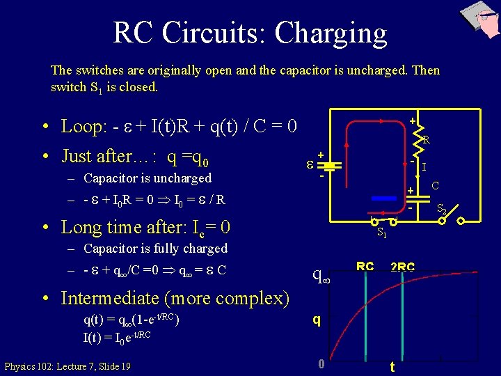 RC Circuits: Charging The switches are originally open and the capacitor is uncharged. Then