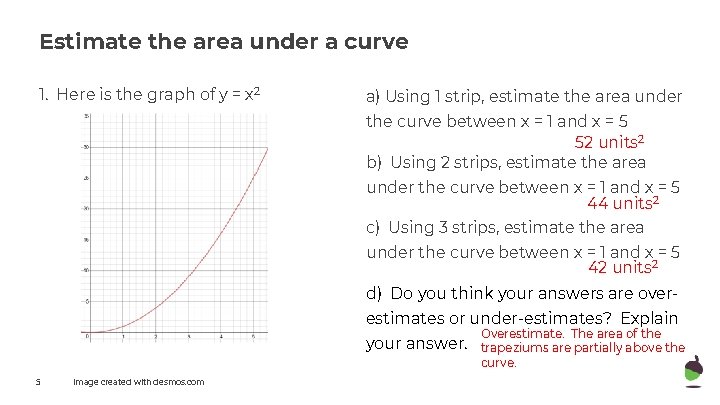 Estimate the area under a curve 1. Here is the graph of y =