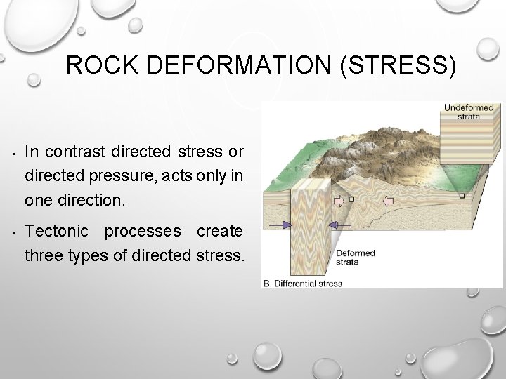 ROCK DEFORMATION (STRESS) • • In contrast directed stress or directed pressure, acts only ROCK DEFORMATION (STRESS) • • In contrast directed stress or directed pressure, acts only