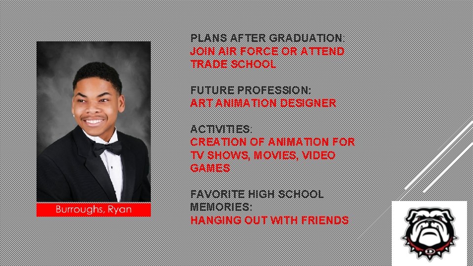 PLANS AFTER GRADUATION: JOIN AIR FORCE OR ATTEND TRADE SCHOOL FUTURE PROFESSION: ART ANIMATION