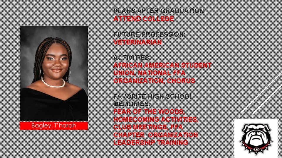 PLANS AFTER GRADUATION: ATTEND COLLEGE FUTURE PROFESSION: VETERINARIAN ACTIVITIES: AFRICAN AMERICAN STUDENT UNION, NATIONAL